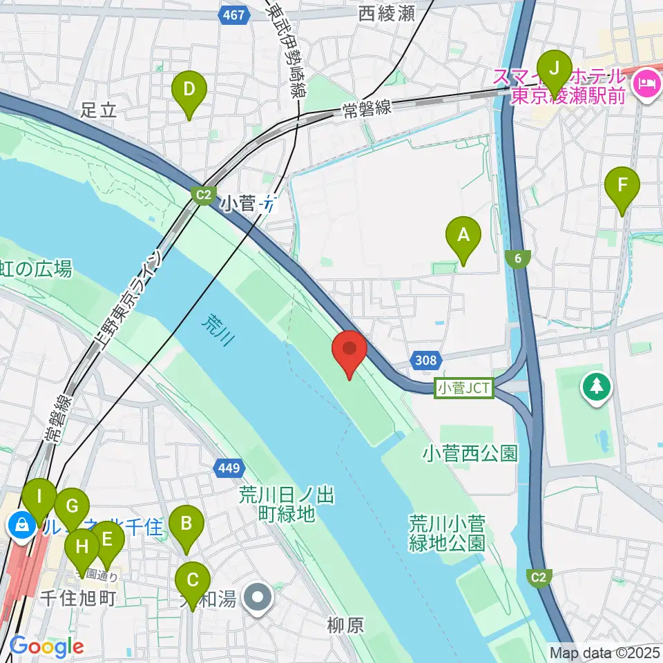 荒川小菅少年野球場周辺のコンビニエンスストア一覧地図