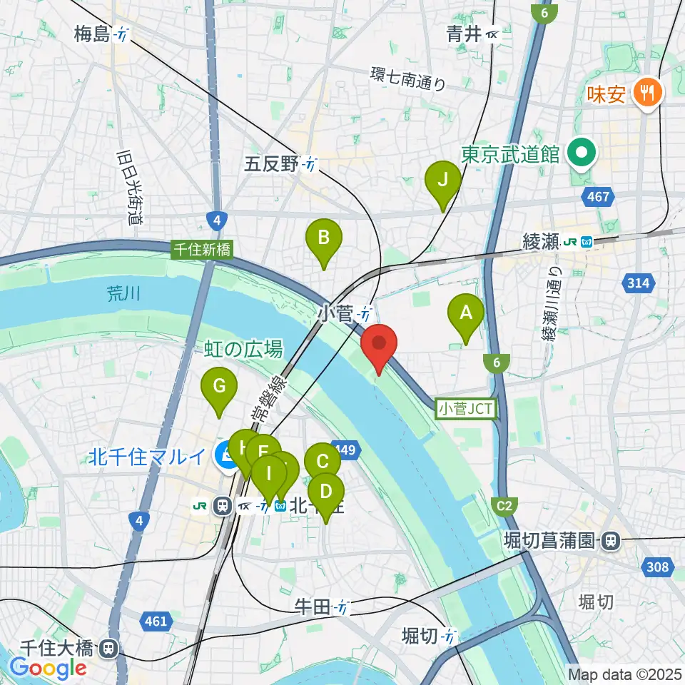 荒川小菅球技場周辺のコンビニエンスストア一覧地図