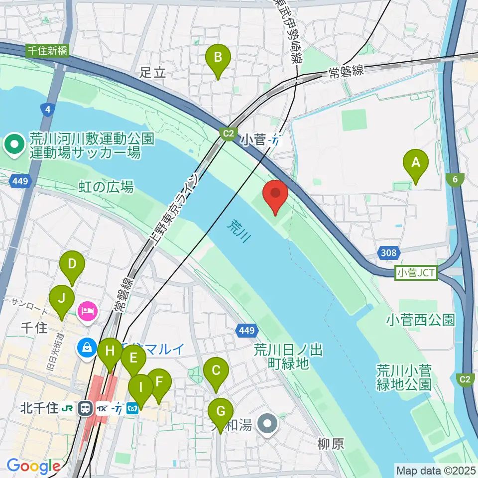 五反野野球場周辺のコンビニエンスストア一覧地図