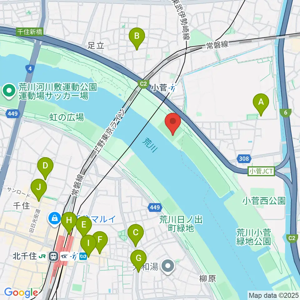 五反野野球場周辺のコンビニエンスストア一覧地図