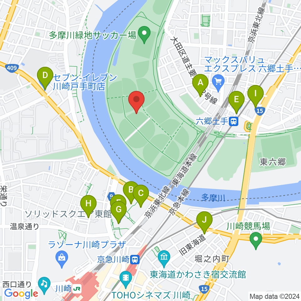 多摩川緑地野球場周辺のコンビニエンスストア一覧地図