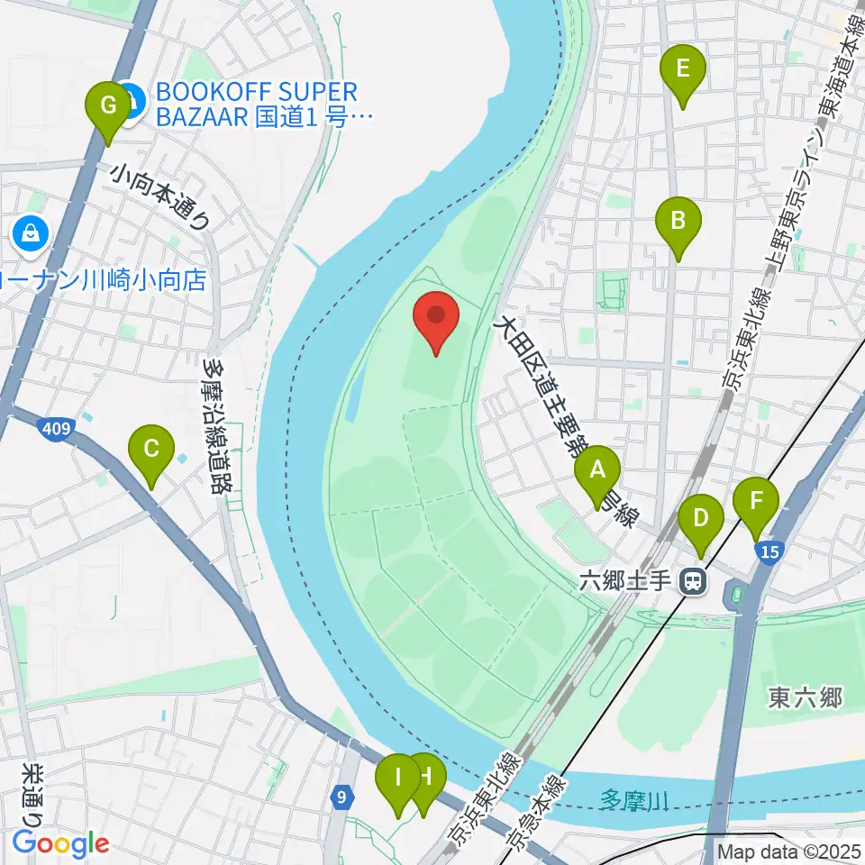 多摩川緑地サッカー場周辺のコンビニエンスストア一覧地図