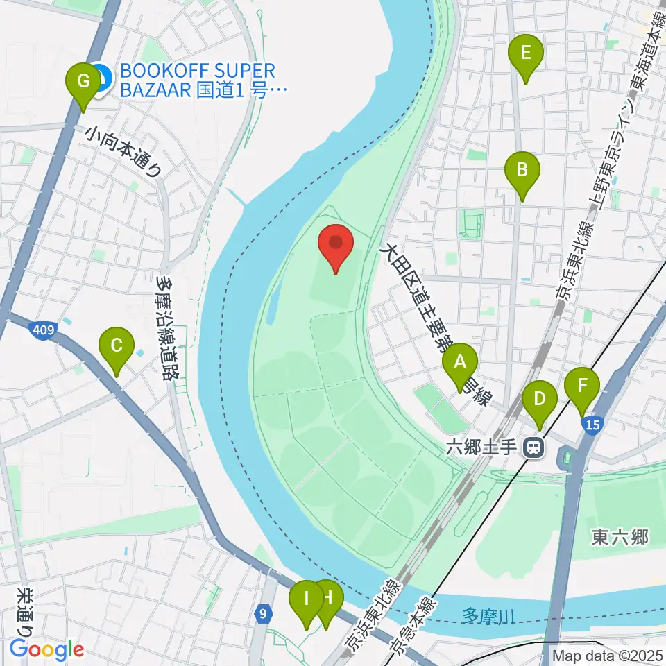 多摩川緑地サッカー場周辺のコンビニエンスストア一覧地図