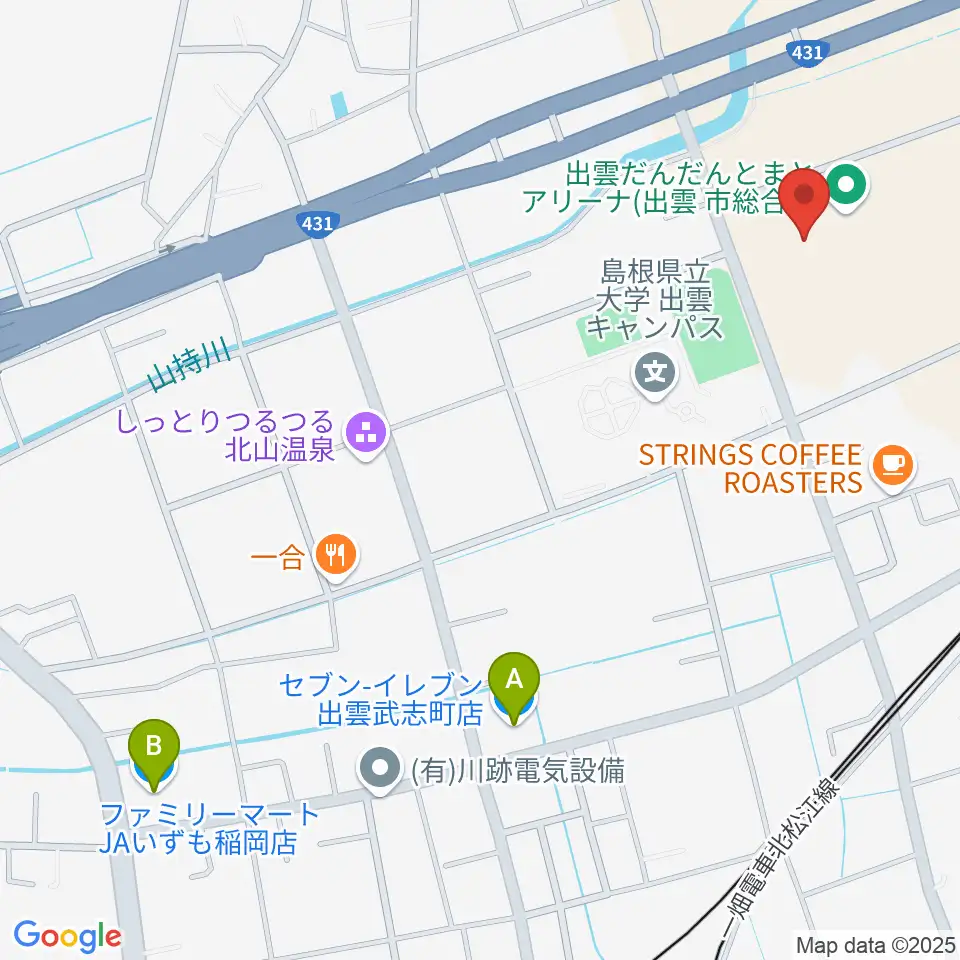 出雲だんだんとまとアリーナ周辺のコンビニエンスストア一覧地図