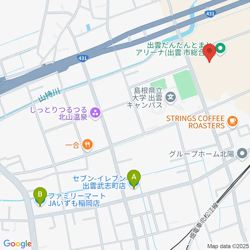 出雲だんだんとまとアリーナ周辺のコンビニエンスストア一覧地図