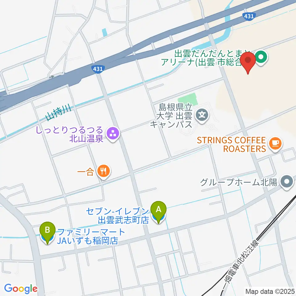 出雲だんだんとまとアリーナ周辺のコンビニエンスストア一覧地図