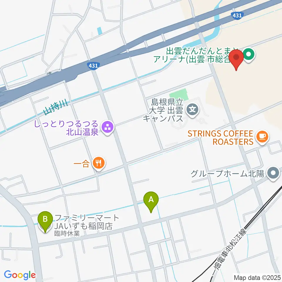 出雲だんだんとまとアリーナ周辺のコンビニエンスストア一覧地図