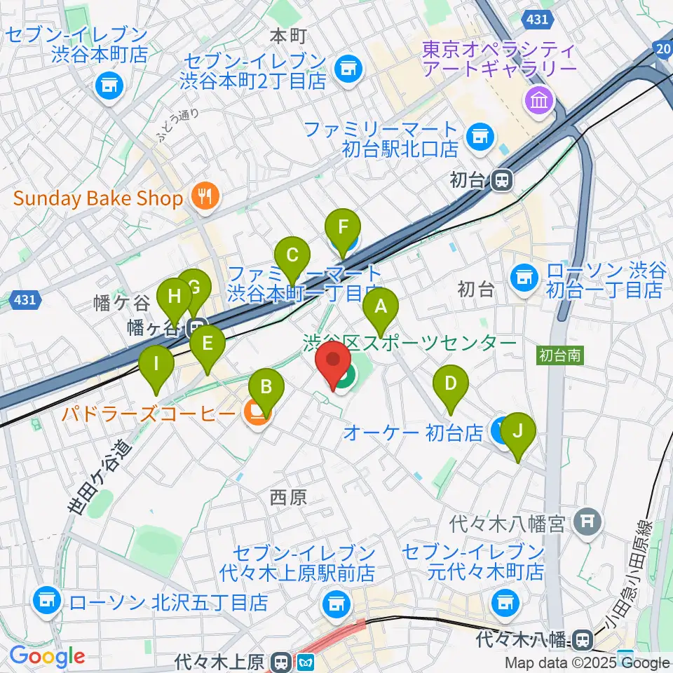 渋谷区スポーツセンター運動場周辺のコンビニエンスストア一覧地図