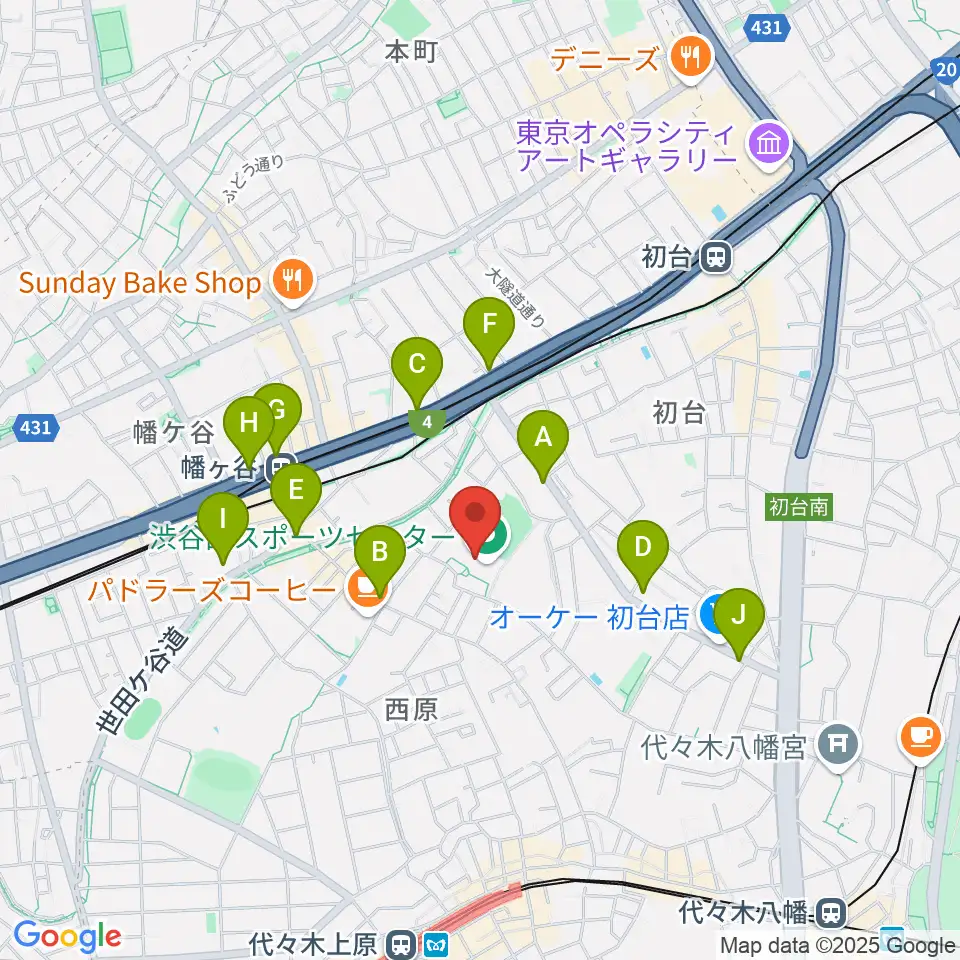 渋谷区スポーツセンター運動場周辺のコンビニエンスストア一覧地図