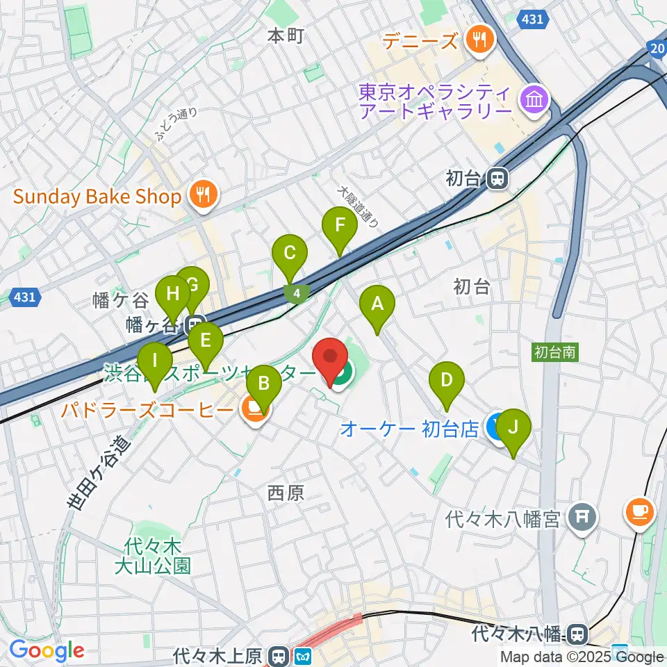 渋谷区スポーツセンター運動場周辺のコンビニエンスストア一覧地図