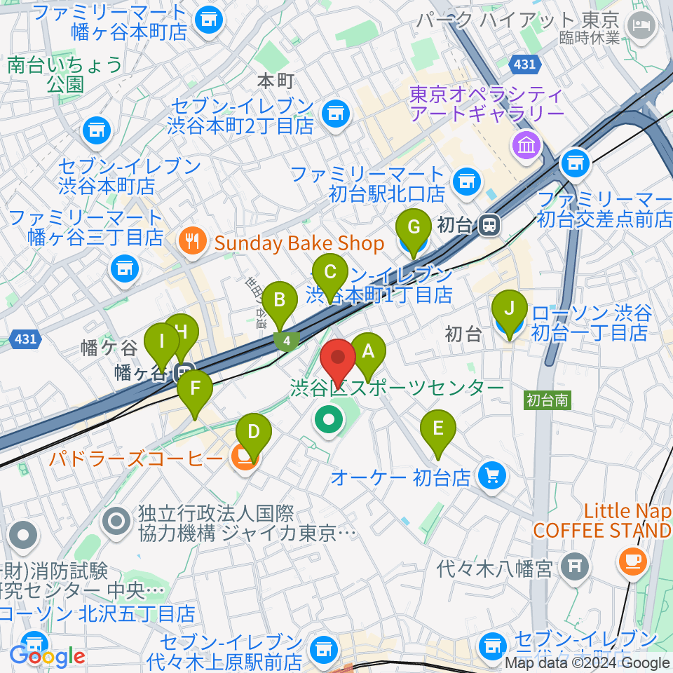 渋谷区スポーツセンターフットサル場周辺のコンビニエンスストア一覧地図