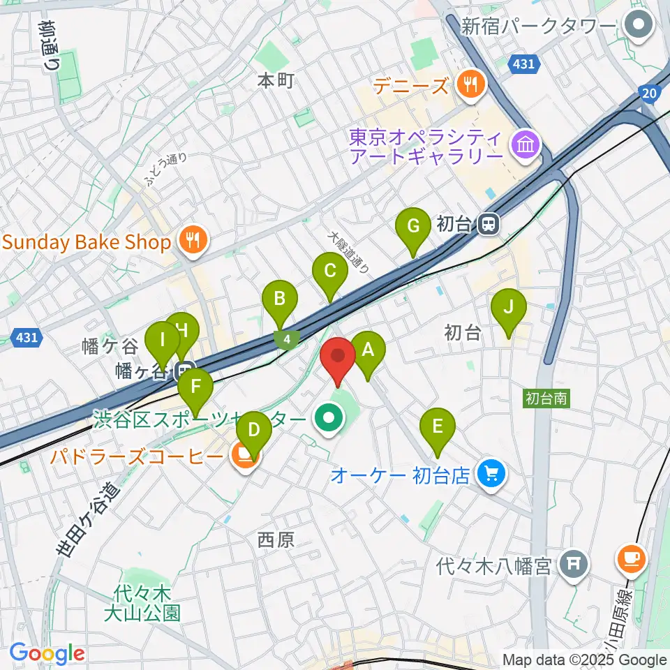 渋谷区スポーツセンターフットサル場周辺のコンビニエンスストア一覧地図
