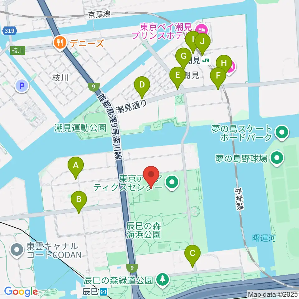 辰巳の森海浜公園ラグビー練習場周辺のコンビニエンスストア一覧地図