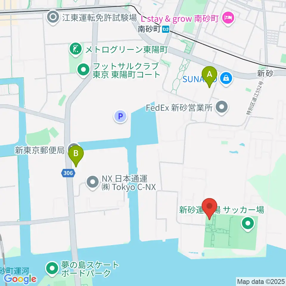新砂運動場多目的運動場周辺のコンビニエンスストア一覧地図
