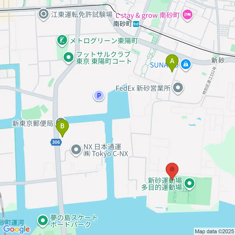 新砂運動場多目的運動場周辺のコンビニエンスストア一覧地図