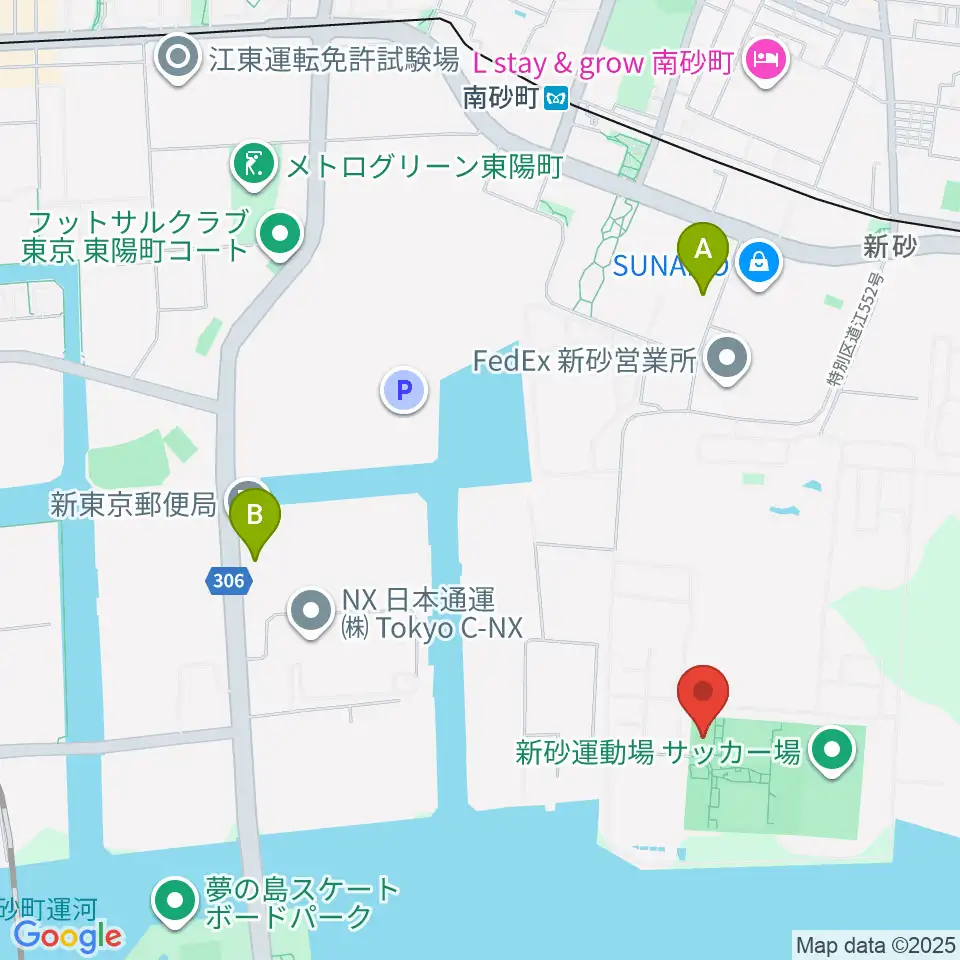 新砂運動場多目的運動場周辺のコンビニエンスストア一覧地図