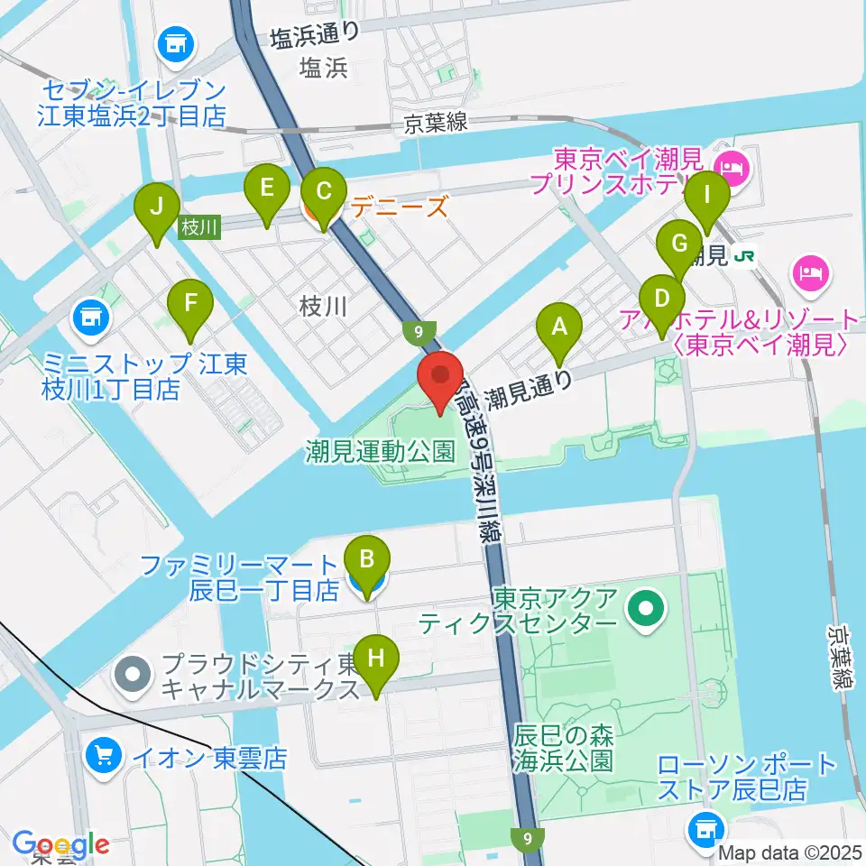 潮見野球場周辺のコンビニエンスストア一覧地図