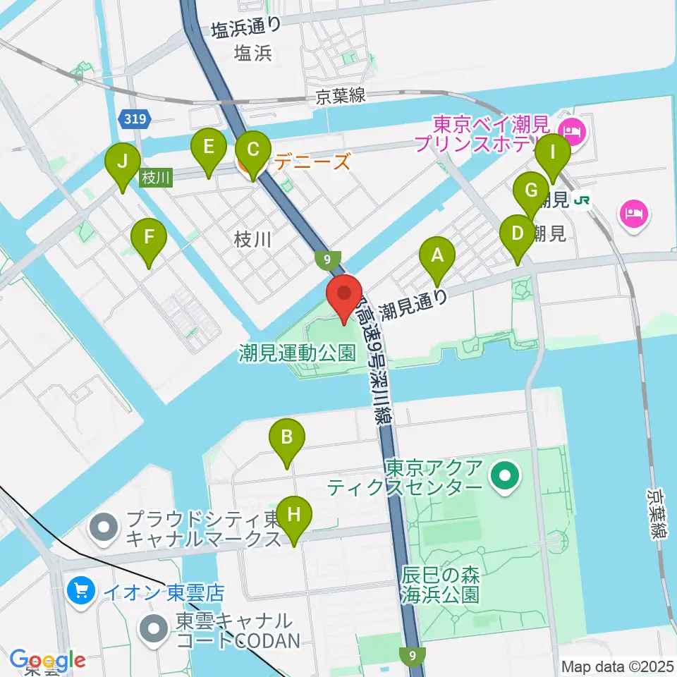 潮見野球場周辺のコンビニエンスストア一覧地図