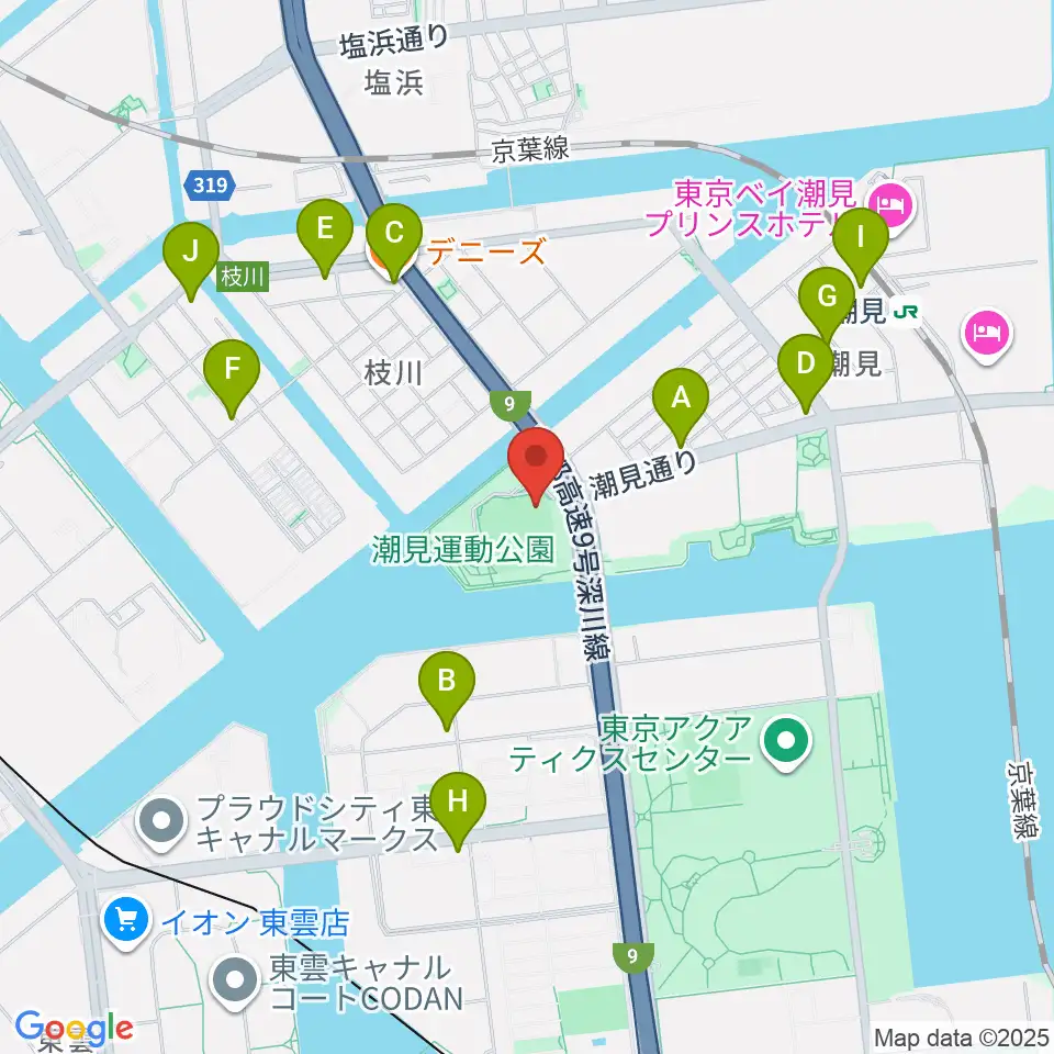 潮見野球場周辺のコンビニエンスストア一覧地図