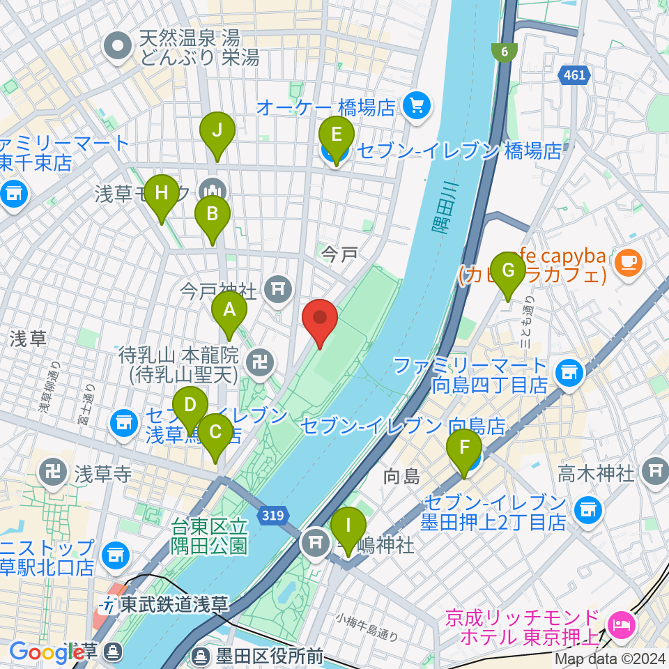 台東リバーサイドスポーツセンター陸上競技場周辺のコンビニエンスストア一覧地図