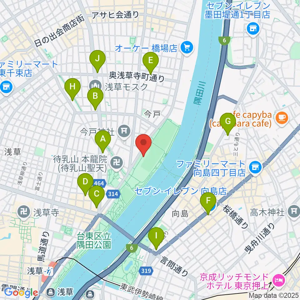 台東リバーサイドスポーツセンター陸上競技場周辺のコンビニエンスストア一覧地図