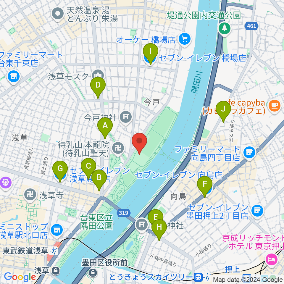 台東リバーサイドスポーツセンター体育館周辺のコンビニエンスストア一覧地図