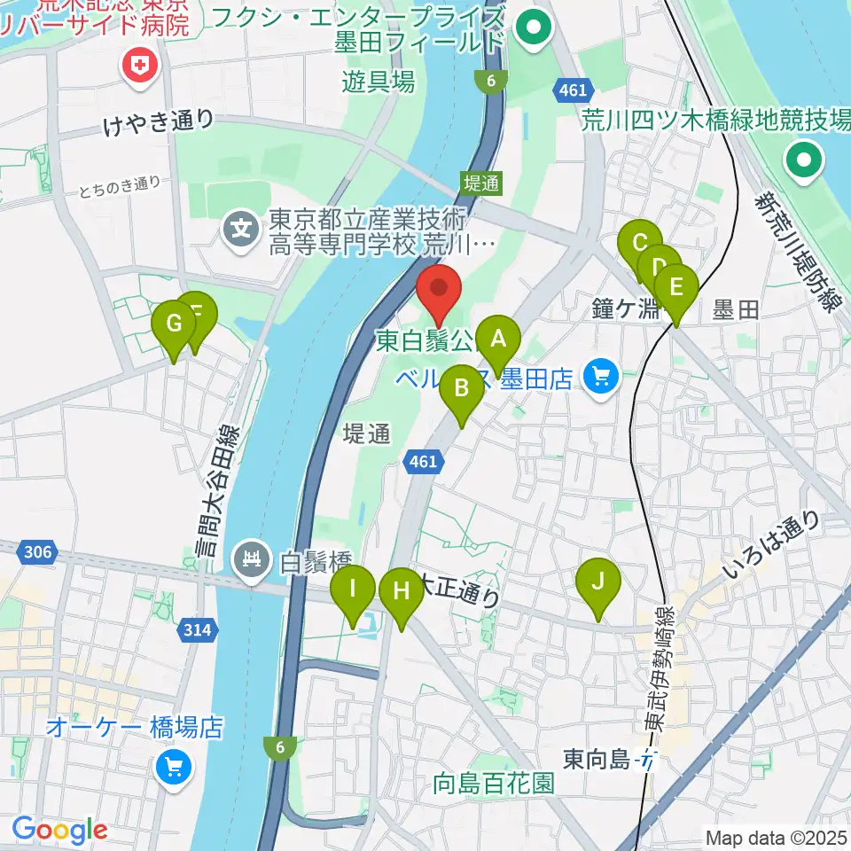 東白鬚公園小野球場周辺のコンビニエンスストア一覧地図