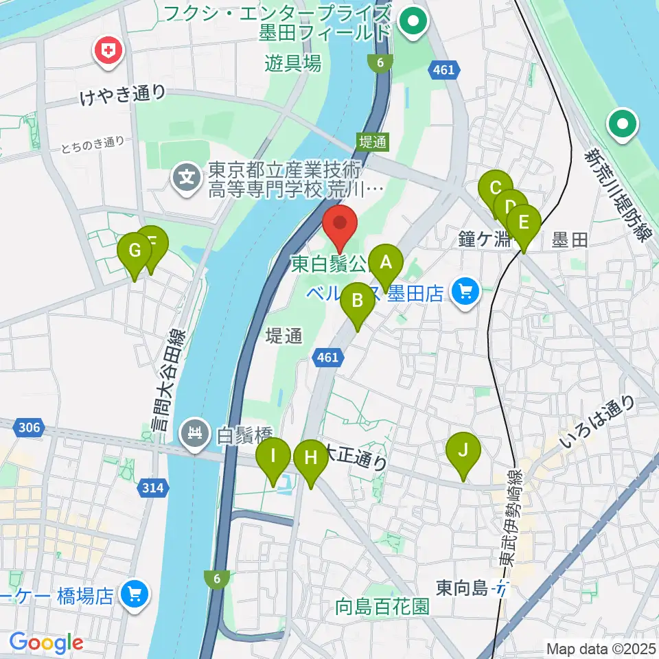 東白鬚公園小野球場周辺のコンビニエンスストア一覧地図