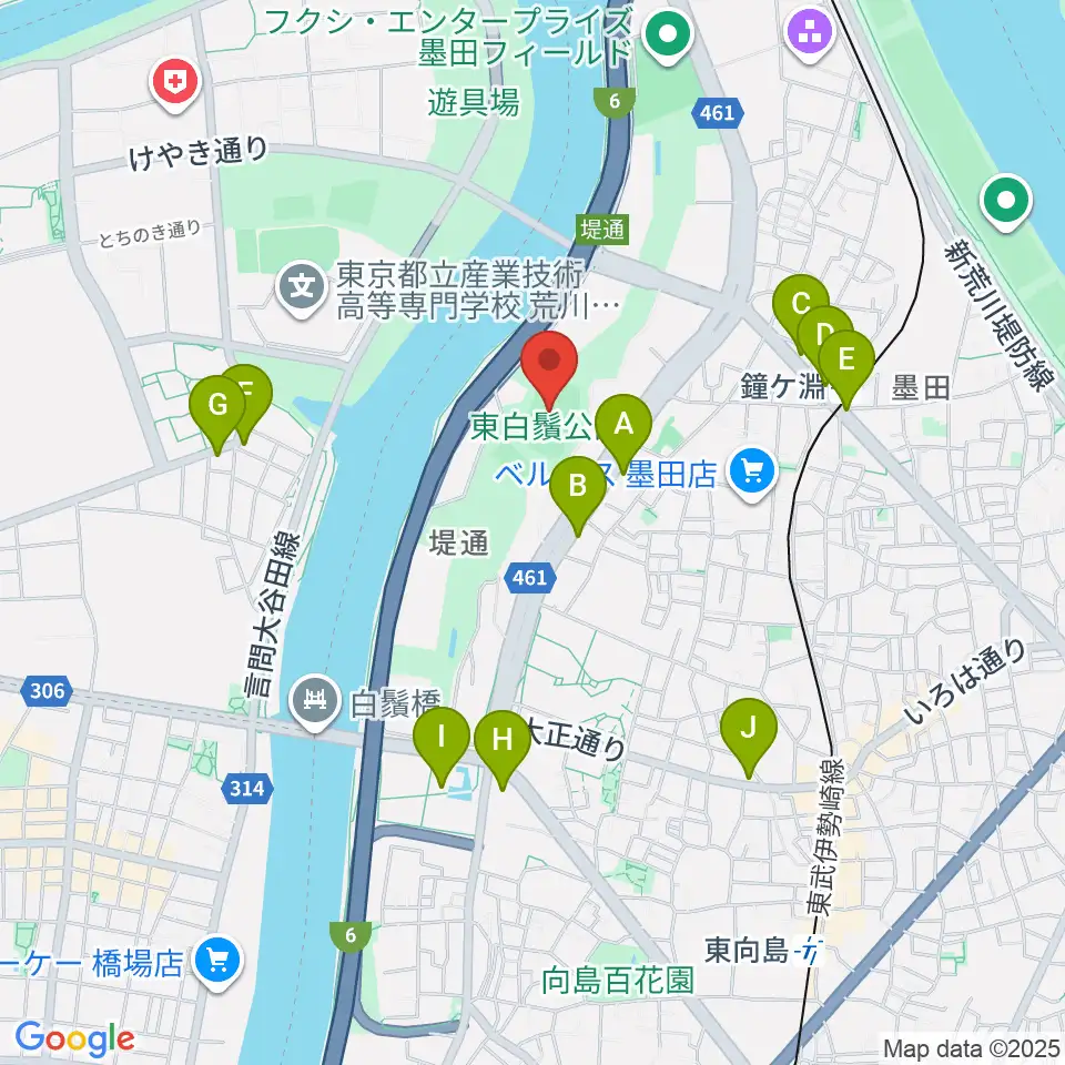 東白鬚公園小野球場周辺のコンビニエンスストア一覧地図