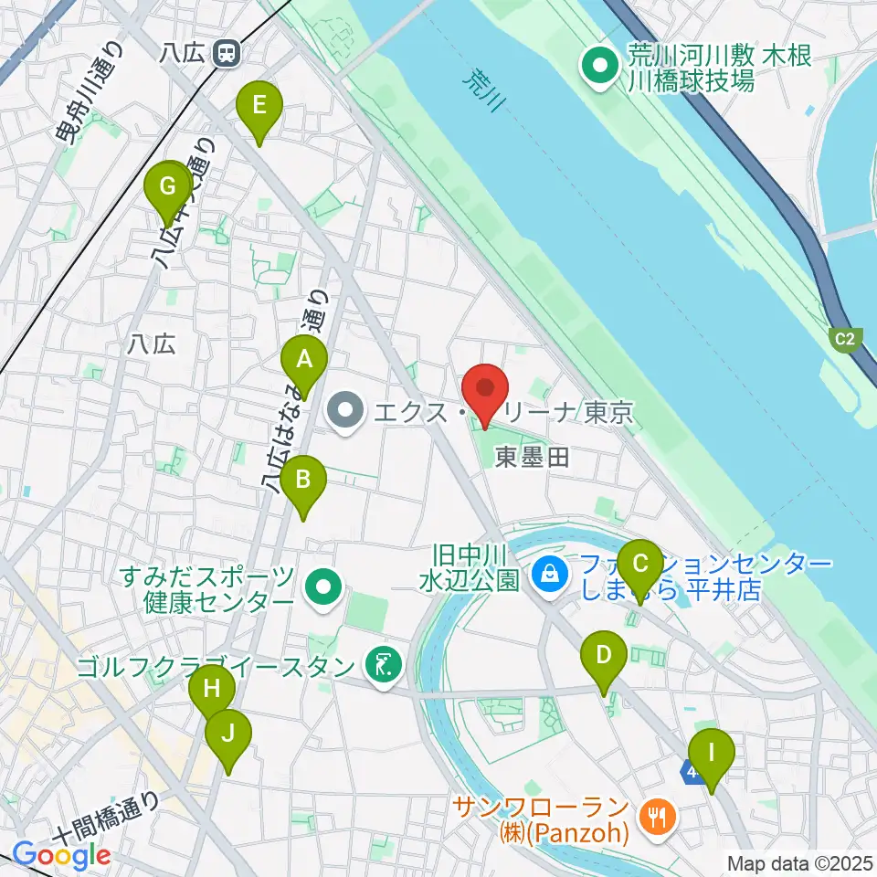 東墨田公園少年野球場周辺のコンビニエンスストア一覧地図