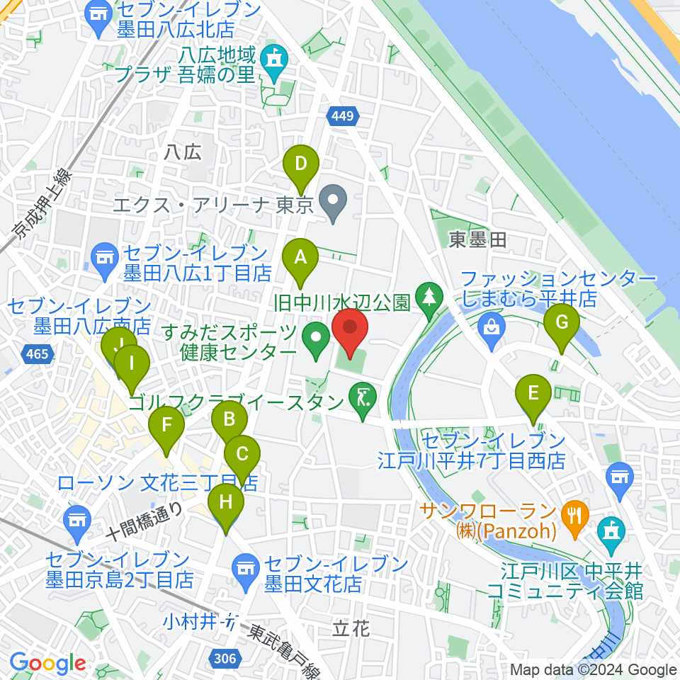 東墨田ソフトボール場周辺のコンビニエンスストア一覧地図