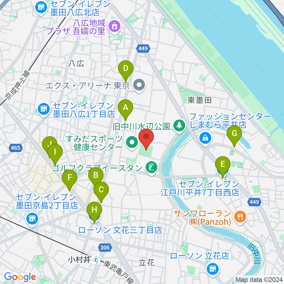 東墨田ソフトボール場周辺のコンビニエンスストア一覧地図