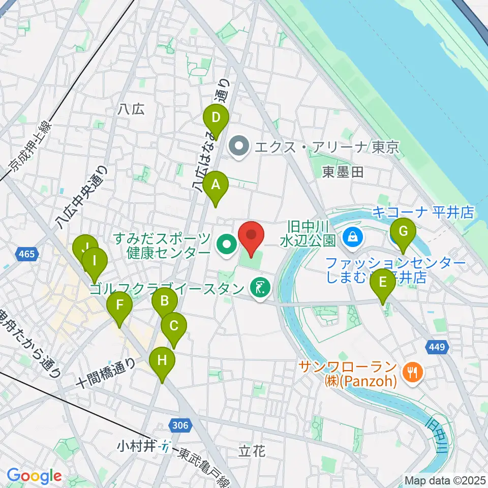 東墨田ソフトボール場周辺のコンビニエンスストア一覧地図