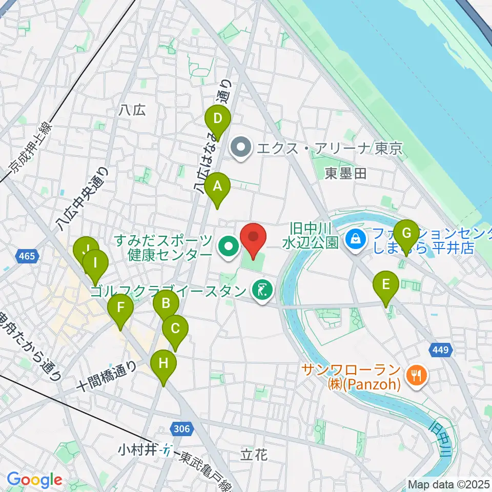 東墨田ソフトボール場周辺のコンビニエンスストア一覧地図