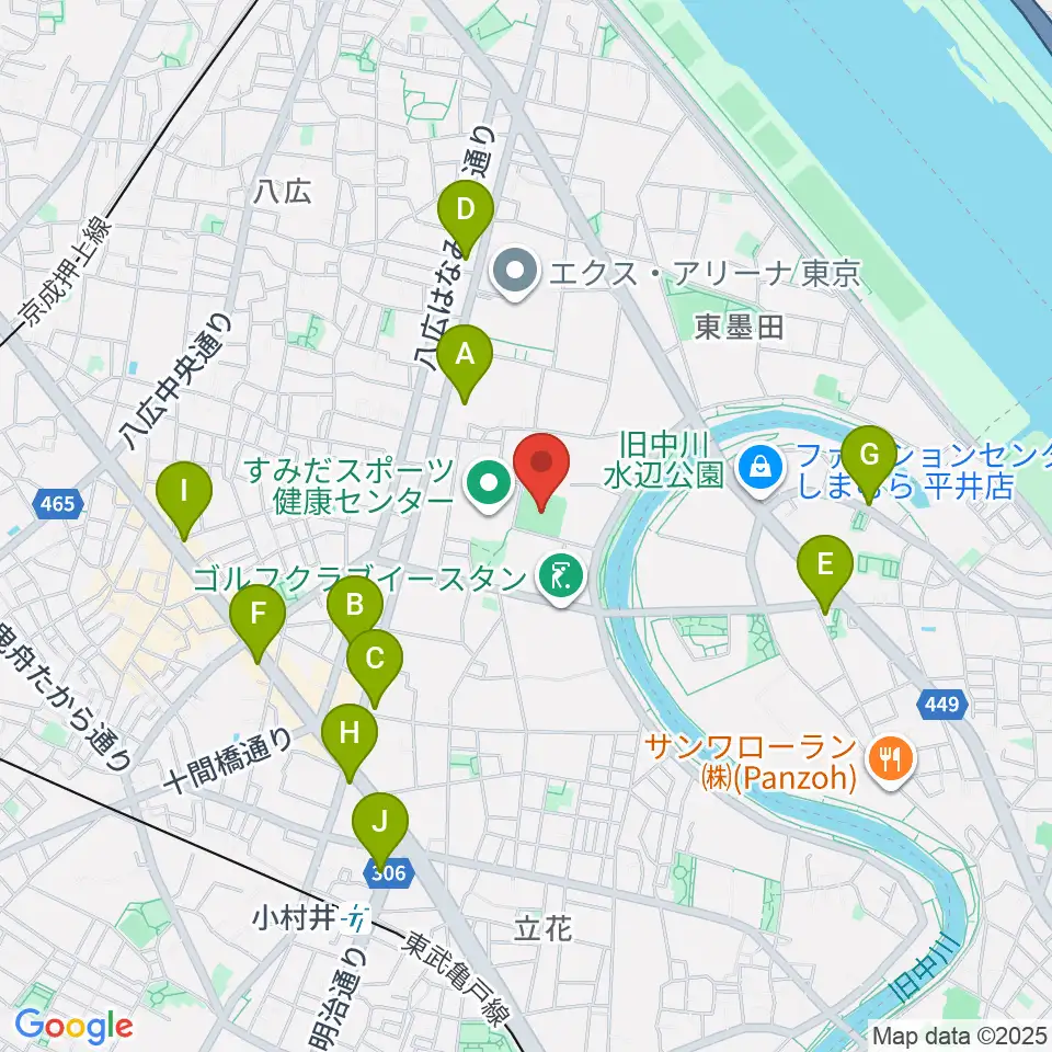 東墨田ソフトボール場周辺のコンビニエンスストア一覧地図
