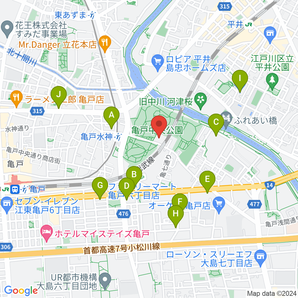 亀戸スポーツセンター周辺のコンビニエンスストア一覧地図