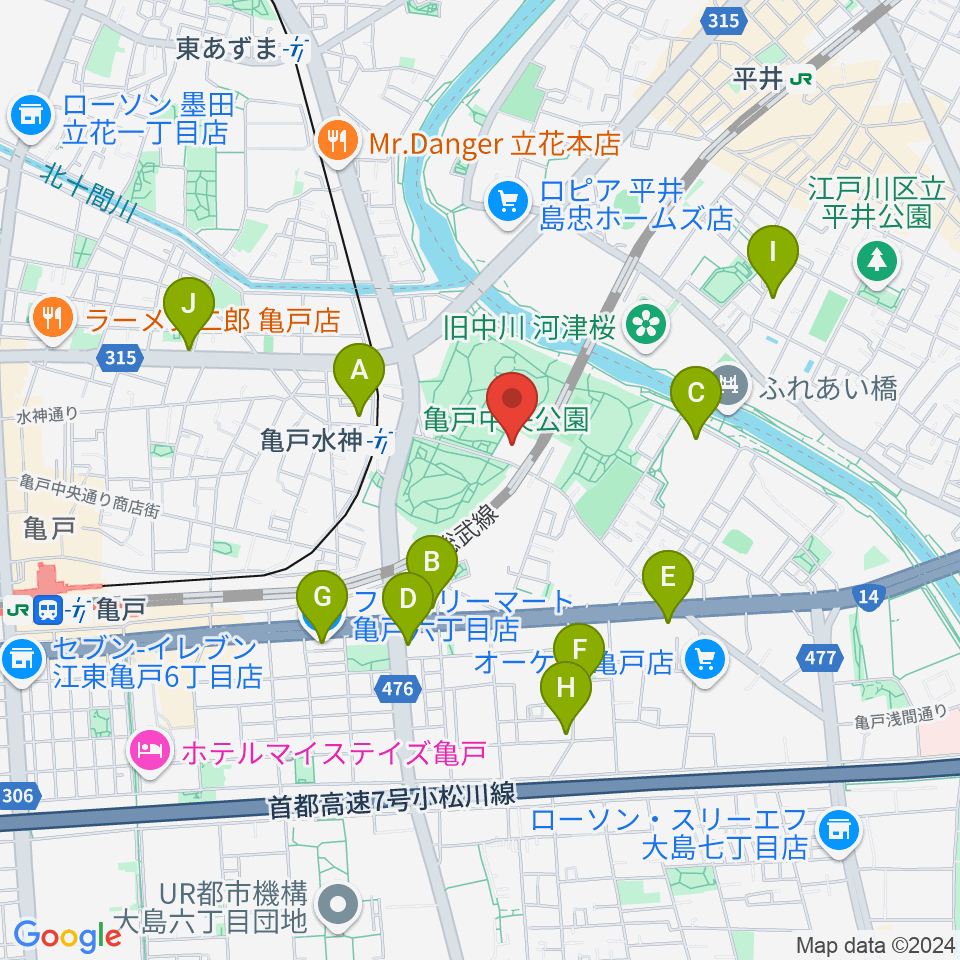 亀戸スポーツセンター周辺のコンビニエンスストア一覧地図