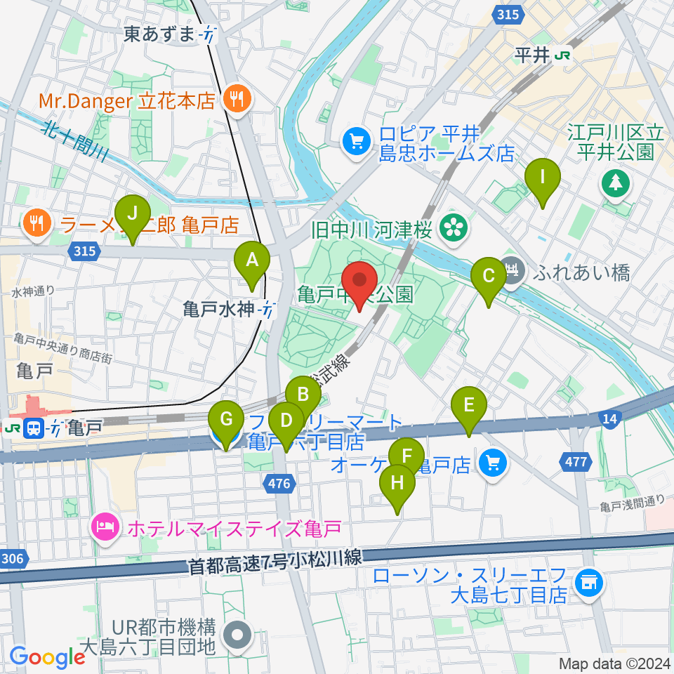 亀戸スポーツセンター周辺のコンビニエンスストア一覧地図