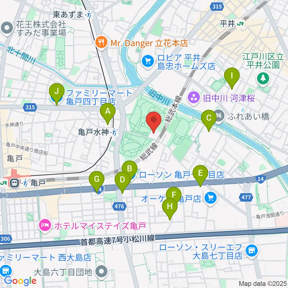 亀戸スポーツセンター周辺のコンビニエンスストア一覧地図
