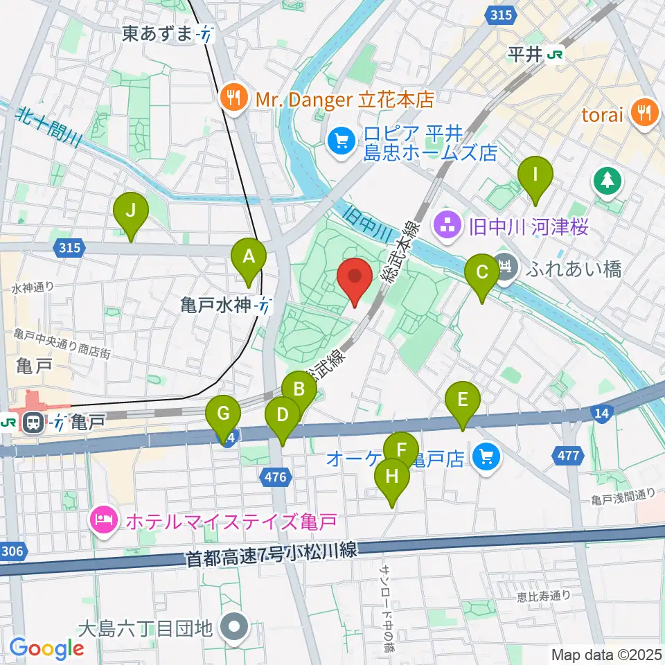亀戸スポーツセンター周辺のコンビニエンスストア一覧地図