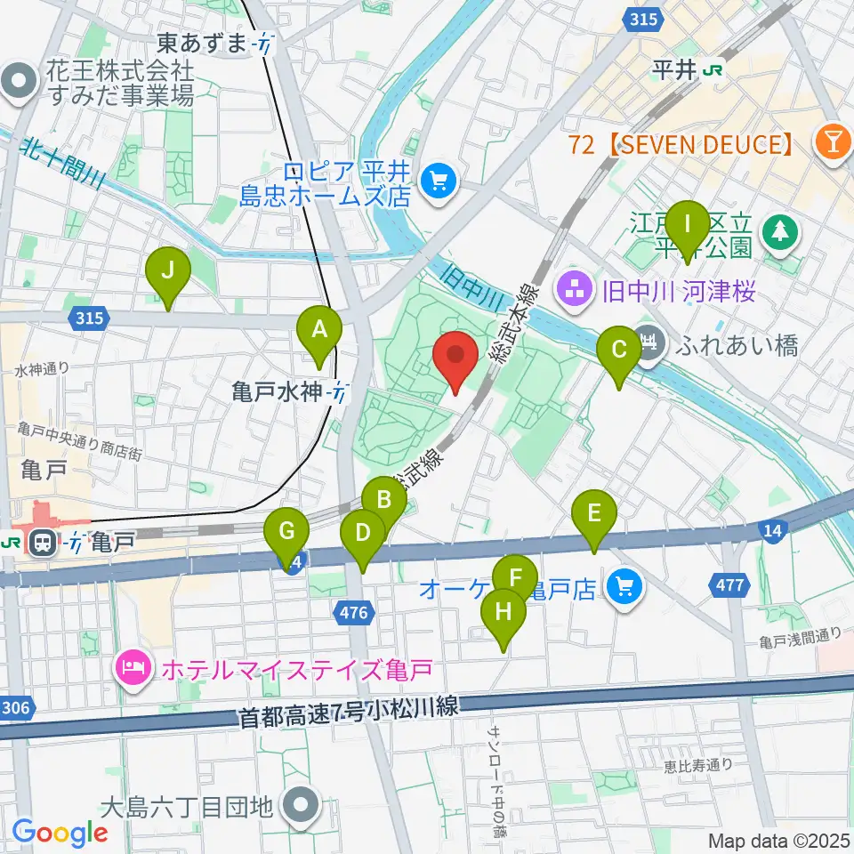 亀戸スポーツセンター周辺のコンビニエンスストア一覧地図