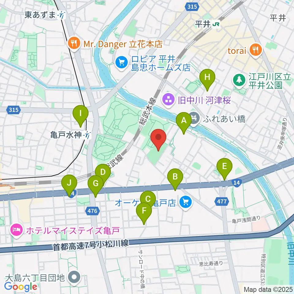 亀戸運動公園少年野球場周辺のコンビニエンスストア一覧地図