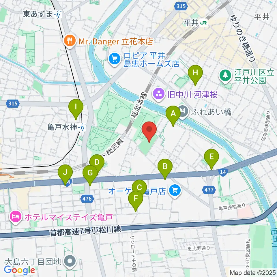 亀戸運動公園少年野球場周辺のコンビニエンスストア一覧地図