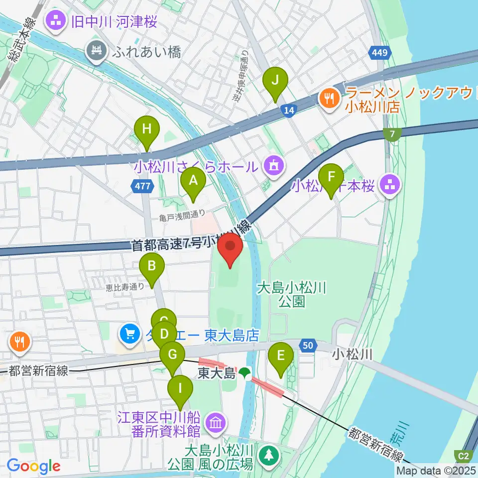 大島小松川公園サッカー場周辺のコンビニエンスストア一覧地図