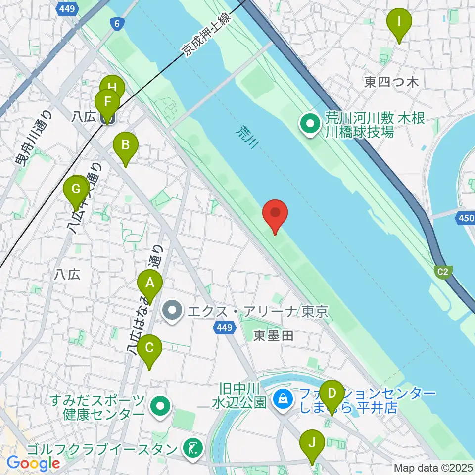 荒川四ツ木橋緑地少年サッカー場周辺のコンビニエンスストア一覧地図