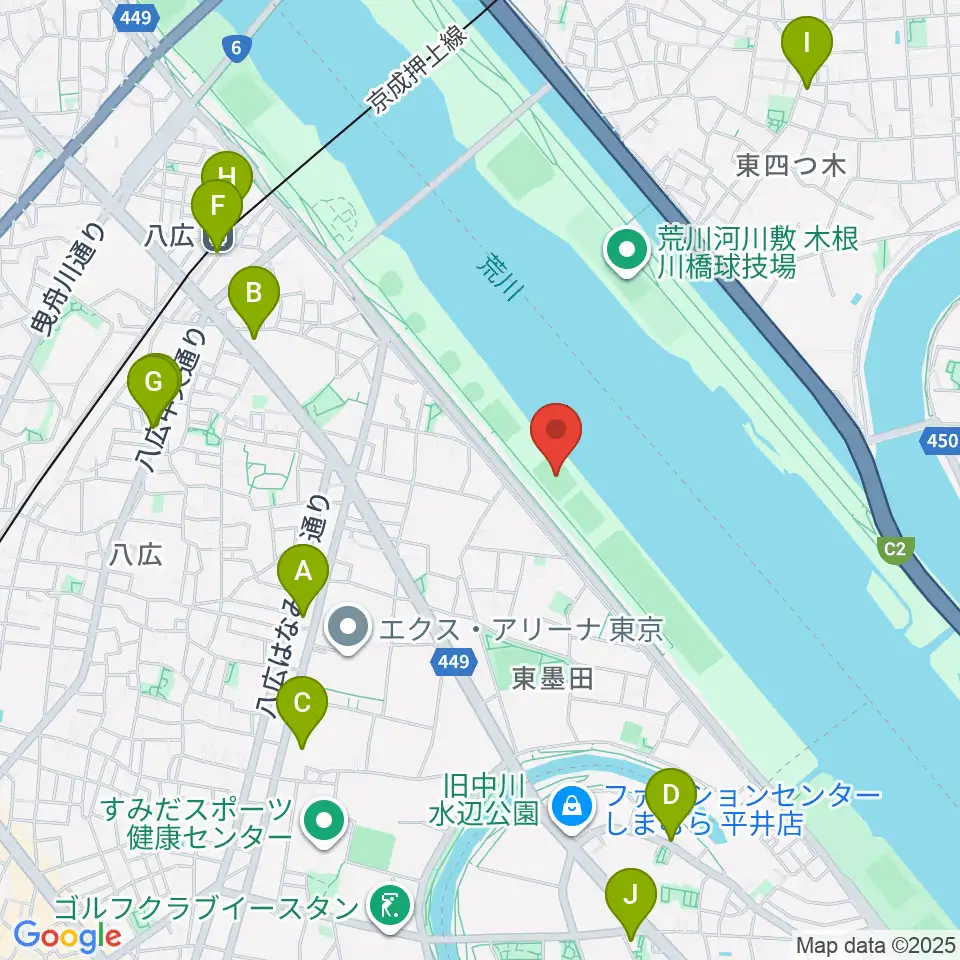 荒川四ツ木橋緑地少年サッカー場周辺のコンビニエンスストア一覧地図