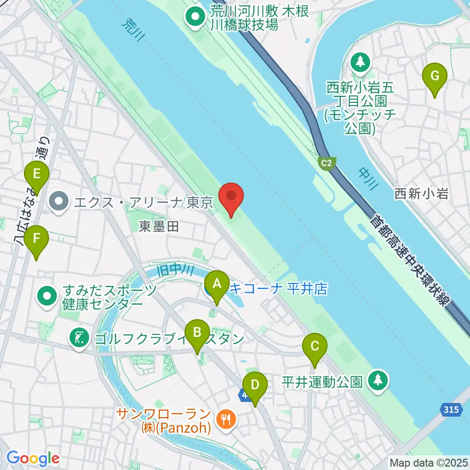 荒川四ツ木橋緑地少年野球場周辺のコンビニエンスストア一覧地図