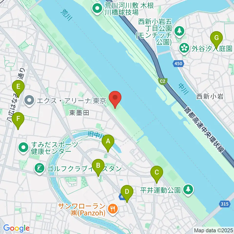 荒川四ツ木橋緑地少年野球場周辺のコンビニエンスストア一覧地図