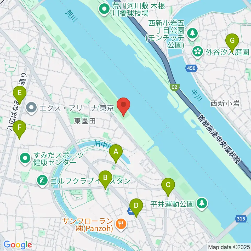 荒川四ツ木橋緑地少年野球場周辺のコンビニエンスストア一覧地図