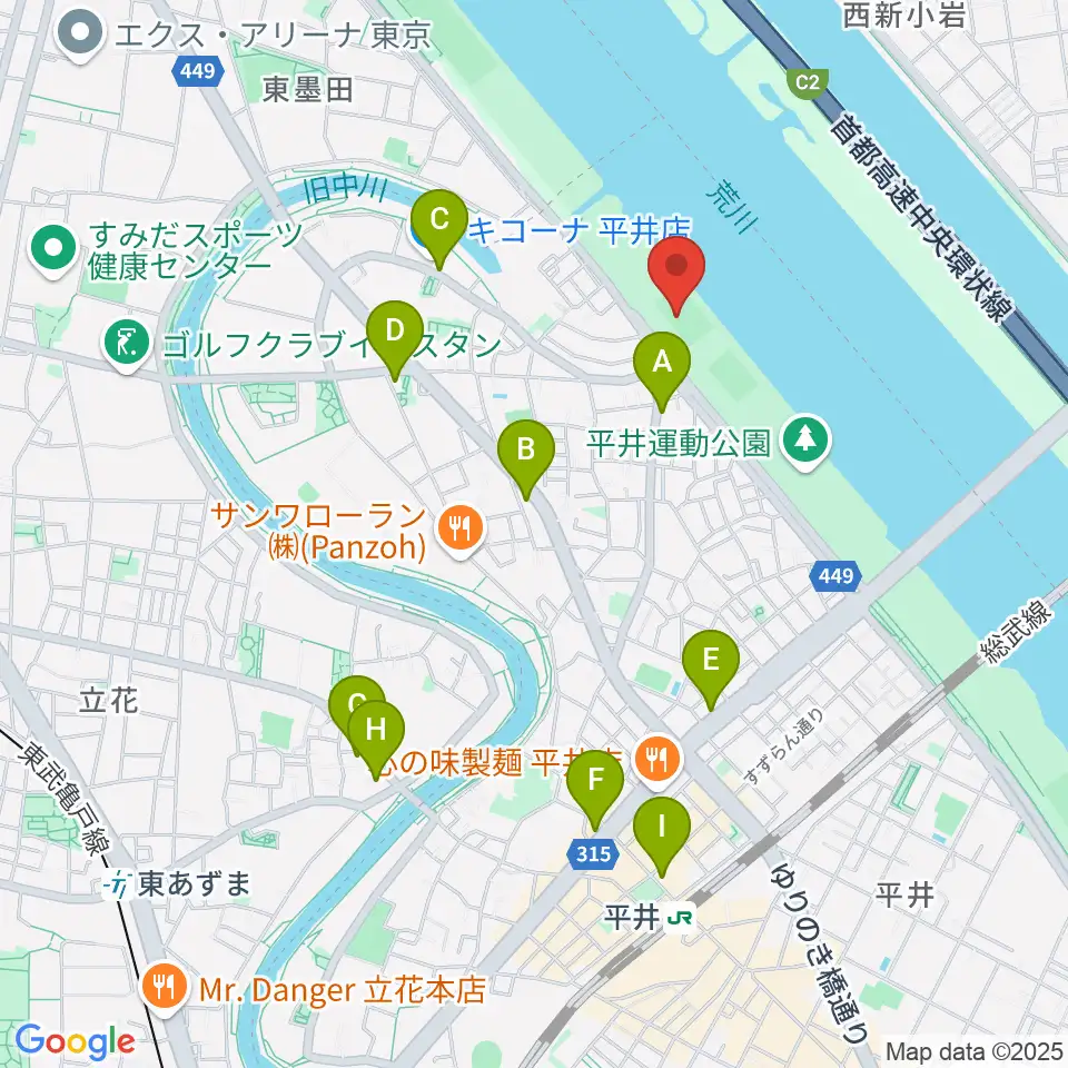 平井少年野球場周辺のコンビニエンスストア一覧地図